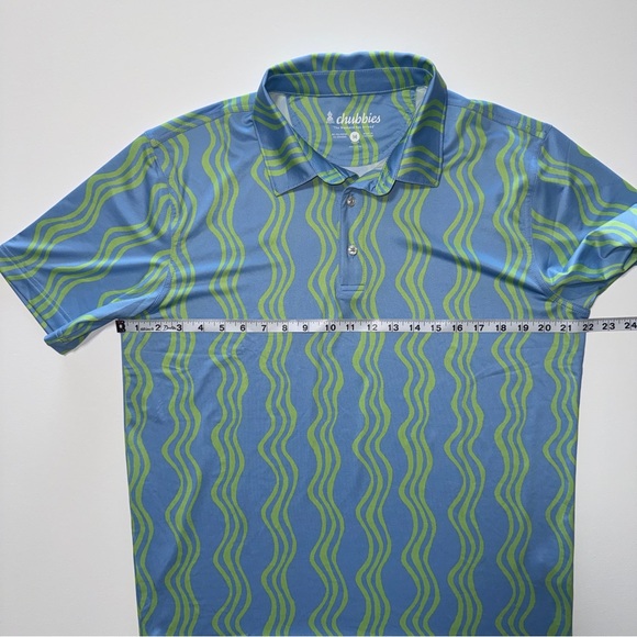 Chubbies Men’s Medium Wavy Daze Printed Performance Polo Shirt Blue/Green - Picture 3 of 6